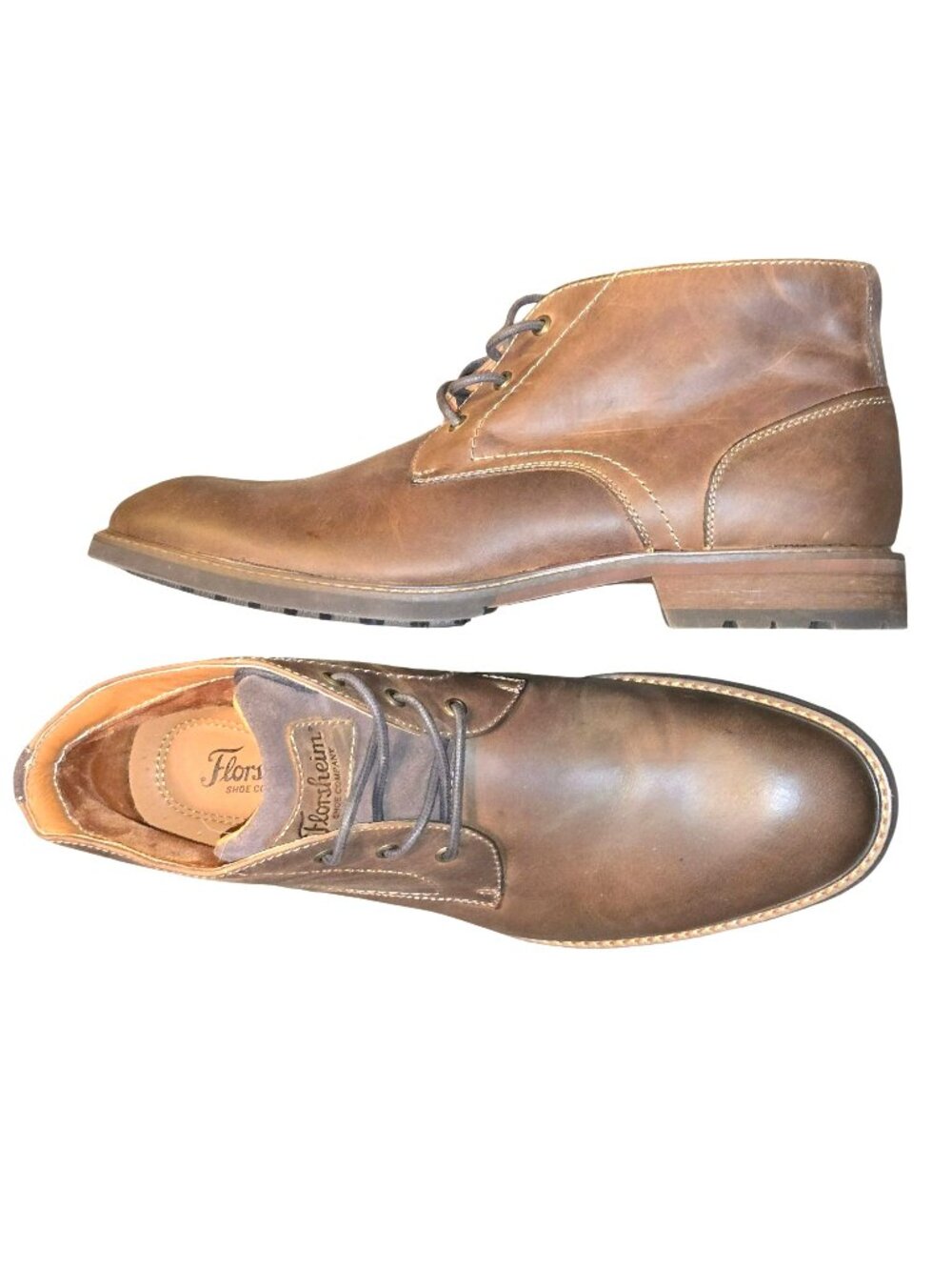 Florsheim Mens Lace-Up Leather Brown Chukka Boots Ortholite Size 10.5M CM2373